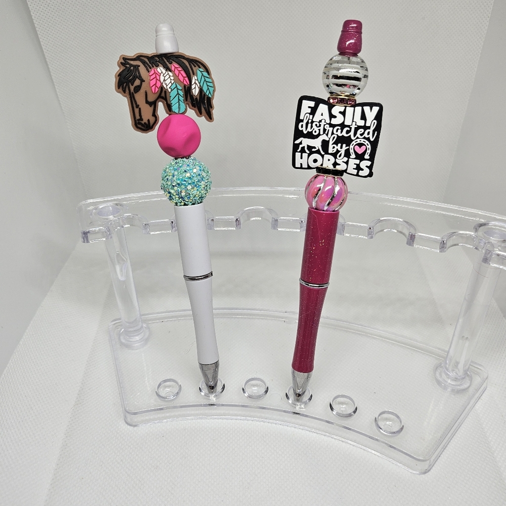 NWT Horse with Feathers or Easily Distracted By Horses Beaded Pen Black Ink